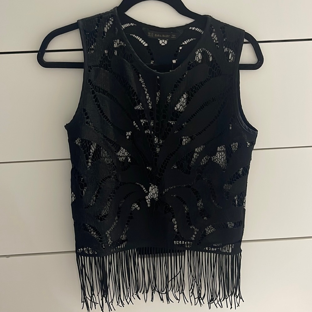 Zara Black Lace Fringe Top